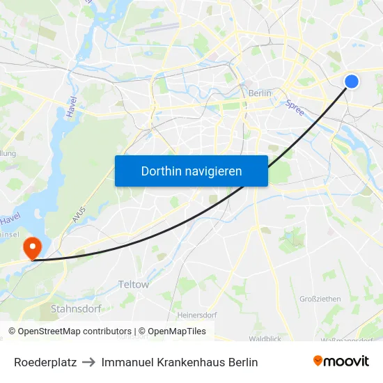 Roederplatz to Immanuel Krankenhaus Berlin map