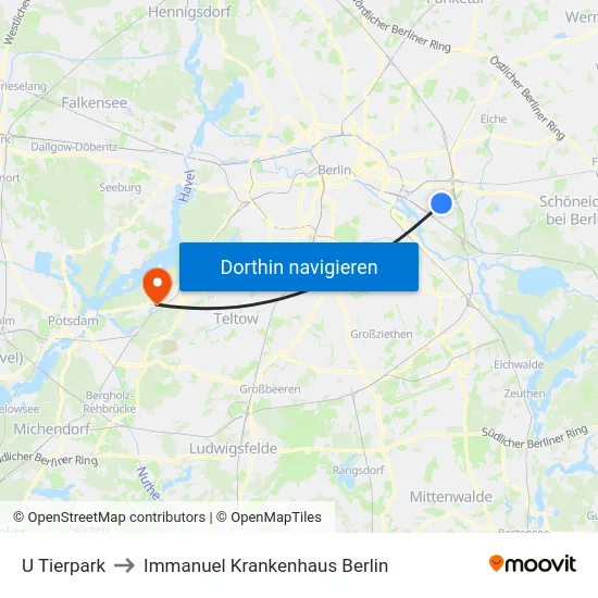 U Tierpark to Immanuel Krankenhaus Berlin map