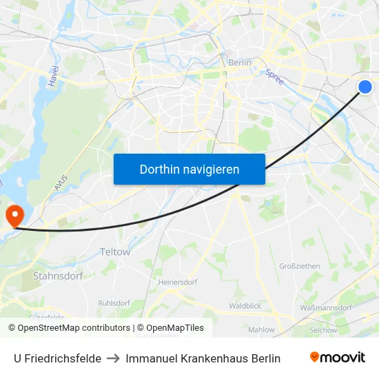 U Friedrichsfelde to Immanuel Krankenhaus Berlin map