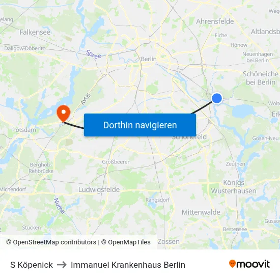 S Köpenick to Immanuel Krankenhaus Berlin map