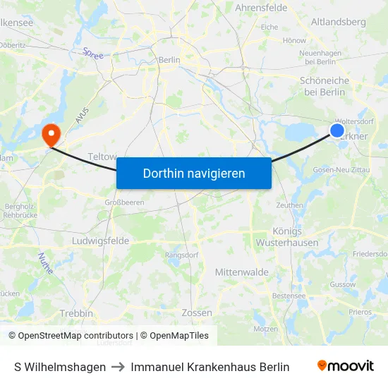 S Wilhelmshagen to Immanuel Krankenhaus Berlin map
