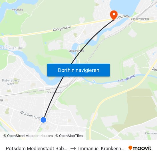 Potsdam Medienstadt Babelsberg Bhf to Immanuel Krankenhaus Berlin map