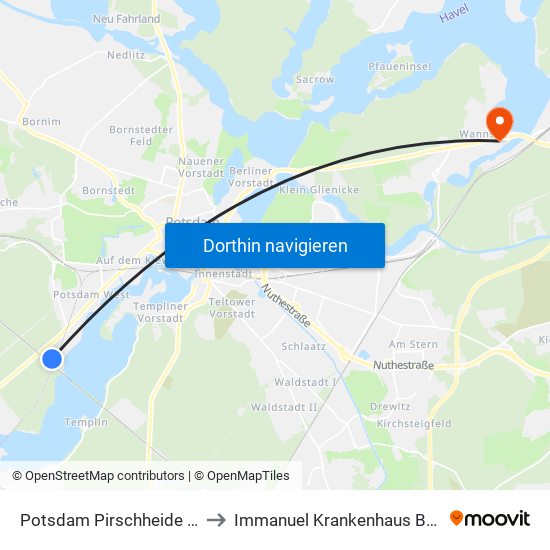 Potsdam Pirschheide Bhf to Immanuel Krankenhaus Berlin map