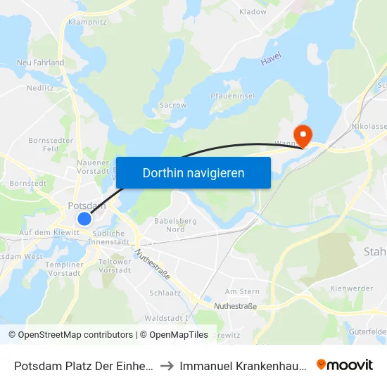 Potsdam Platz Der Einheit/West to Immanuel Krankenhaus Berlin map
