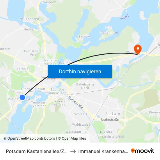 Potsdam Kastanienallee/Zeppelinstr. to Immanuel Krankenhaus Berlin map