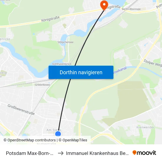 Potsdam Max-Born-Str. to Immanuel Krankenhaus Berlin map