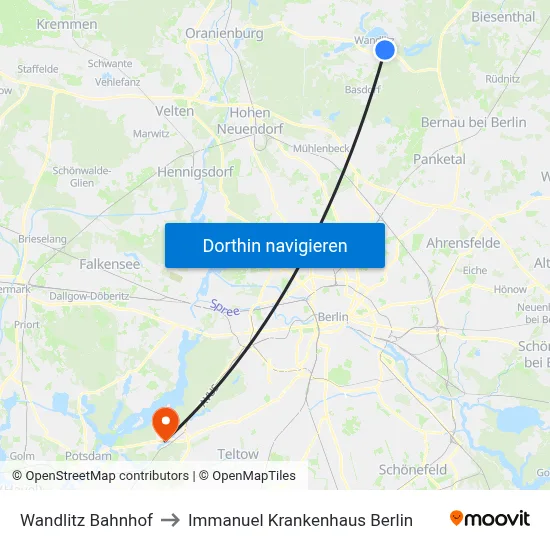 Wandlitz Bahnhof to Immanuel Krankenhaus Berlin map