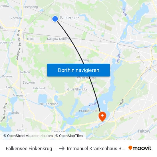 Falkensee Finkenkrug Bhf to Immanuel Krankenhaus Berlin map