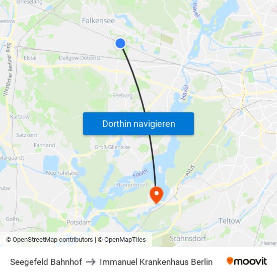 Seegefeld Bahnhof to Immanuel Krankenhaus Berlin map