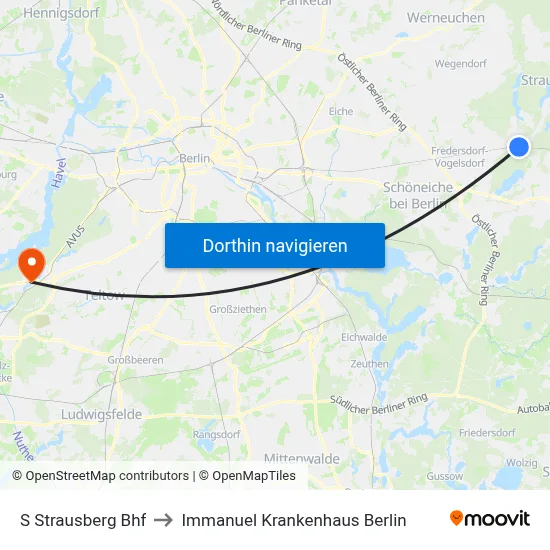S Strausberg Bhf to Immanuel Krankenhaus Berlin map