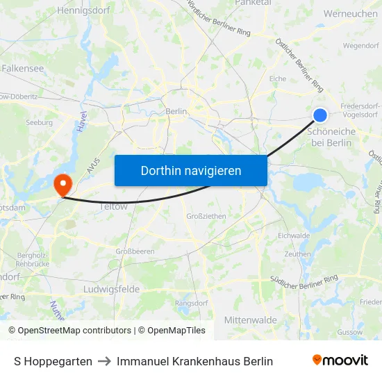 S Hoppegarten to Immanuel Krankenhaus Berlin map