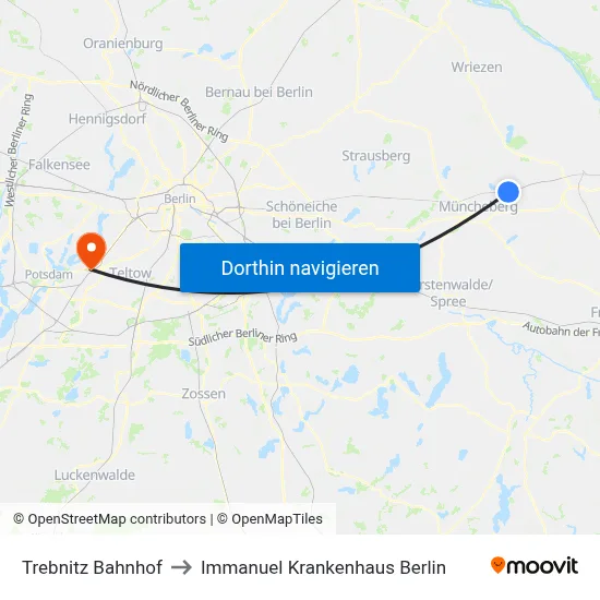 Trebnitz Bahnhof to Immanuel Krankenhaus Berlin map