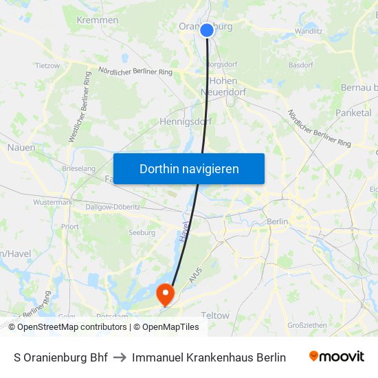 S Oranienburg Bhf to Immanuel Krankenhaus Berlin map
