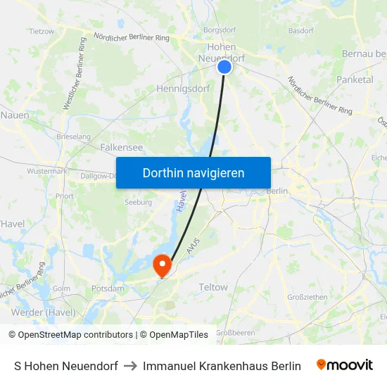S Hohen Neuendorf to Immanuel Krankenhaus Berlin map