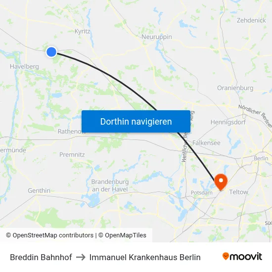 Breddin Bahnhof to Immanuel Krankenhaus Berlin map