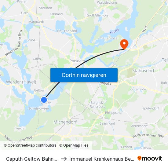 Caputh-Geltow Bahnhof to Immanuel Krankenhaus Berlin map