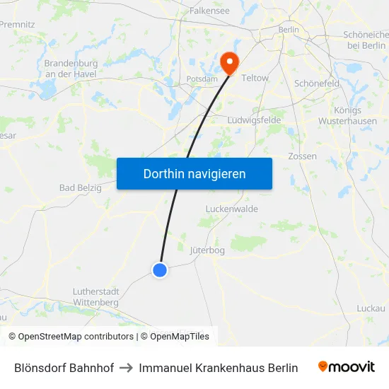 Blönsdorf Bahnhof to Immanuel Krankenhaus Berlin map