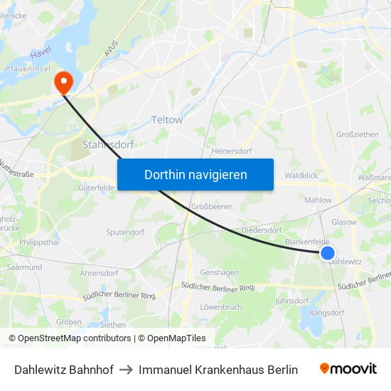 Dahlewitz Bahnhof to Immanuel Krankenhaus Berlin map