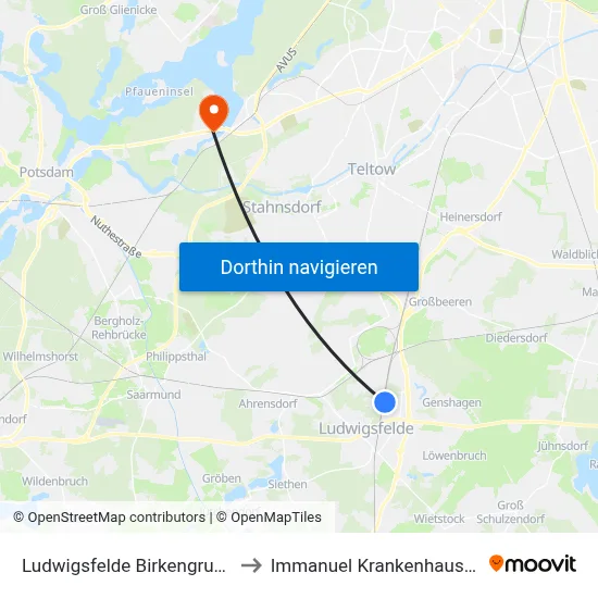 Ludwigsfelde Birkengrund Bhf to Immanuel Krankenhaus Berlin map