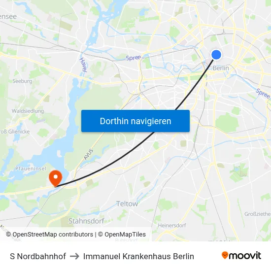 S Nordbahnhof to Immanuel Krankenhaus Berlin map