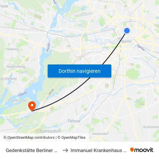 Gedenkstätte Berliner Mauer to Immanuel Krankenhaus Berlin map