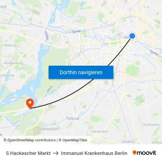S Hackescher Markt to Immanuel Krankenhaus Berlin map