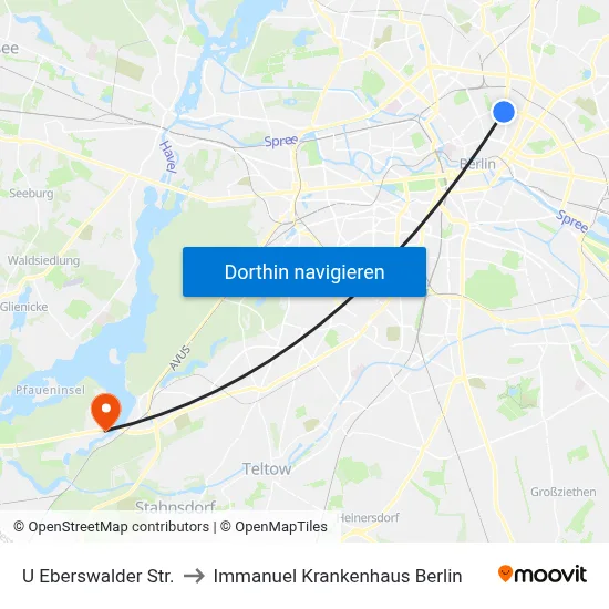U Eberswalder Str. to Immanuel Krankenhaus Berlin map