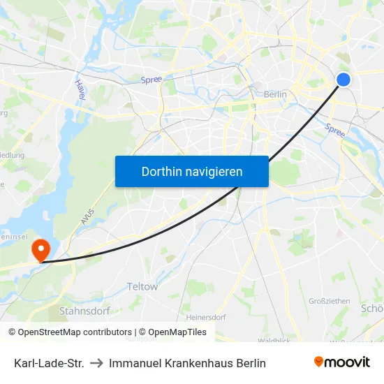 Karl-Lade-Str. to Immanuel Krankenhaus Berlin map