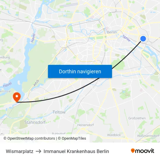 Wismarplatz to Immanuel Krankenhaus Berlin map