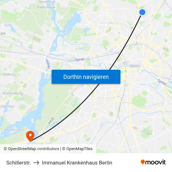 Schillerstr. to Immanuel Krankenhaus Berlin map