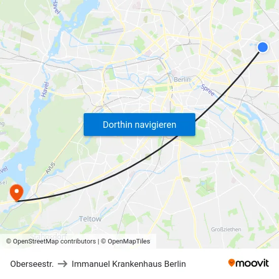 Oberseestr. to Immanuel Krankenhaus Berlin map