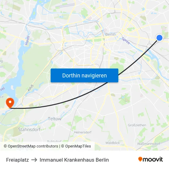Freiaplatz to Immanuel Krankenhaus Berlin map
