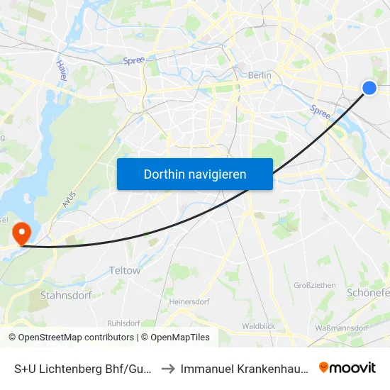 S+U Lichtenberg Bhf/Gudrunstr. to Immanuel Krankenhaus Berlin map