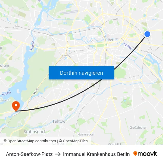 Anton-Saefkow-Platz to Immanuel Krankenhaus Berlin map