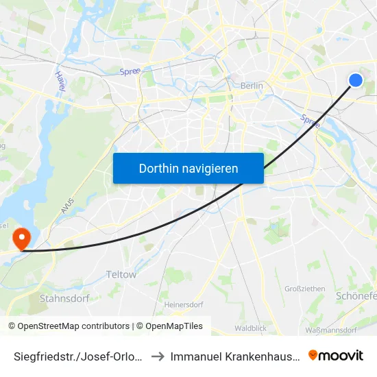 Siegfriedstr./Josef-Orlopp-Str. to Immanuel Krankenhaus Berlin map