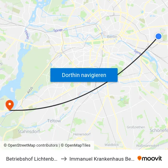 Betriebshof Lichtenberg to Immanuel Krankenhaus Berlin map