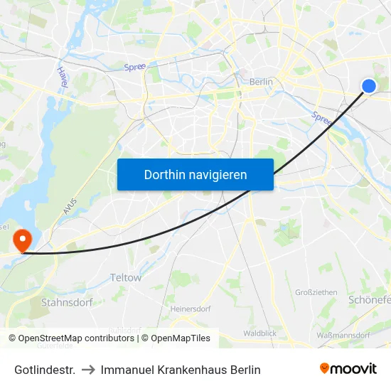 Gotlindestr. to Immanuel Krankenhaus Berlin map