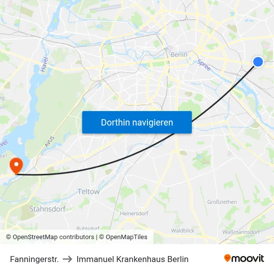 Fanningerstr. to Immanuel Krankenhaus Berlin map