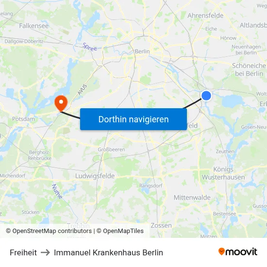 Freiheit to Immanuel Krankenhaus Berlin map