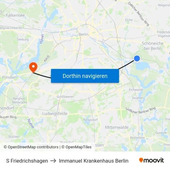 S Friedrichshagen to Immanuel Krankenhaus Berlin map