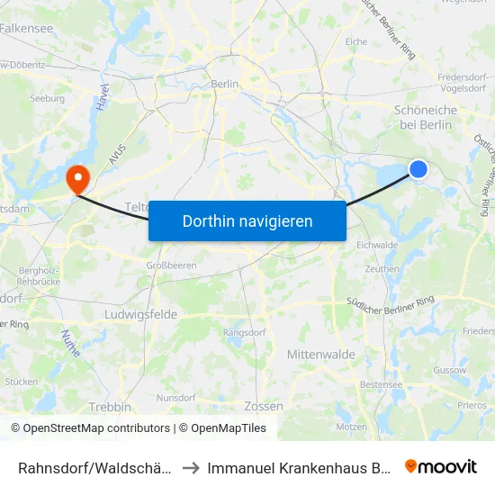 Rahnsdorf/Waldschänke to Immanuel Krankenhaus Berlin map
