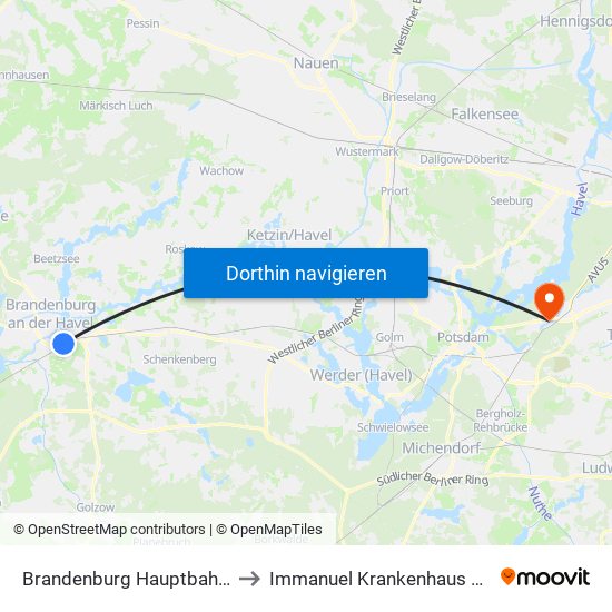 Brandenburg Hauptbahnhof to Immanuel Krankenhaus Berlin map