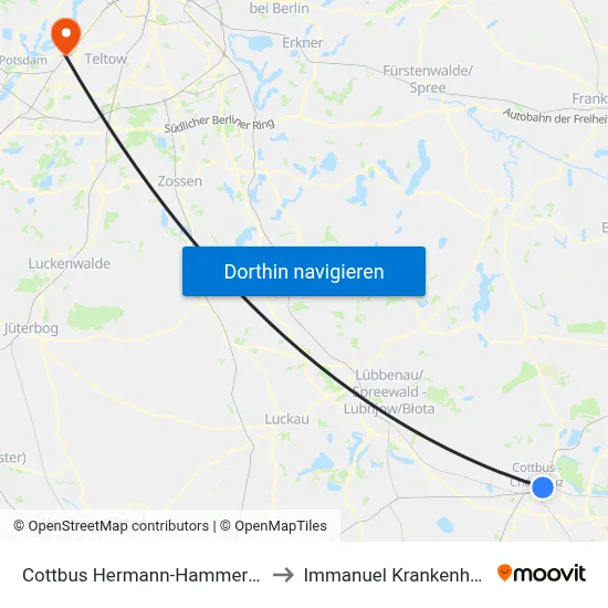 Cottbus Hermann-Hammerschmidt-Str. to Immanuel Krankenhaus Berlin map
