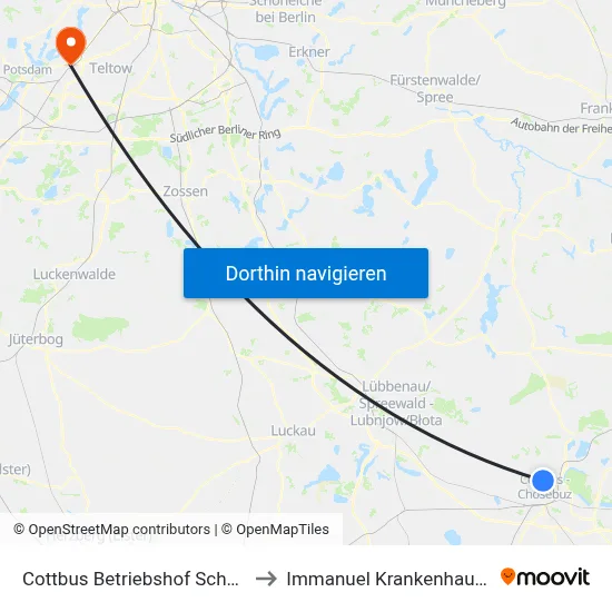 Cottbus Betriebshof Schmellwitz to Immanuel Krankenhaus Berlin map