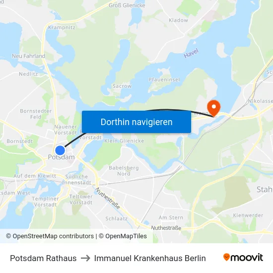 Potsdam Rathaus to Immanuel Krankenhaus Berlin map
