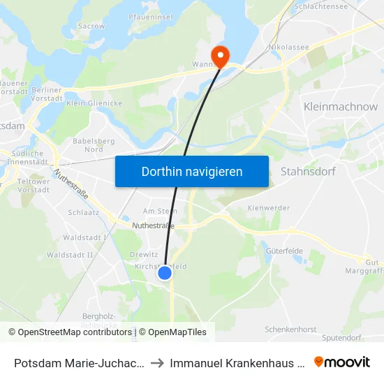 Potsdam Marie-Juchacz-Str. to Immanuel Krankenhaus Berlin map