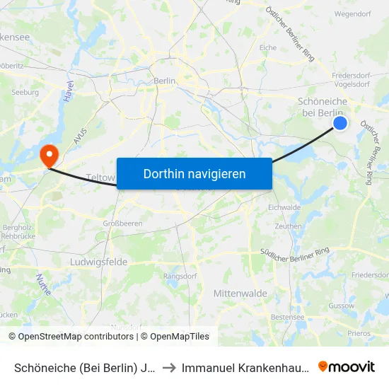 Schöneiche (Bei Berlin) Jägerstr. to Immanuel Krankenhaus Berlin map