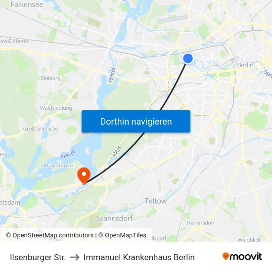 Ilsenburger Str. to Immanuel Krankenhaus Berlin map