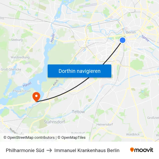 Philharmonie Süd to Immanuel Krankenhaus Berlin map