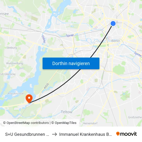 S+U Gesundbrunnen Bhf to Immanuel Krankenhaus Berlin map
